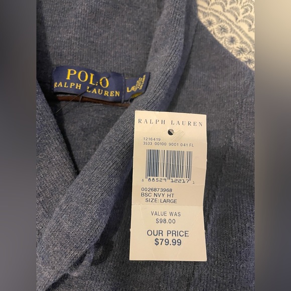 Shawl Collared Navy Blue men’s sweater. Ralph Lauren - Picture 2 of 5